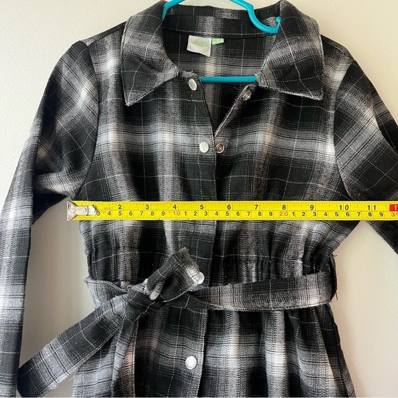 Aby Girls Plaid Flannel Shirt Dress Size 6 Black White Belted Long Sleeve Fall - Picture 11 of 13